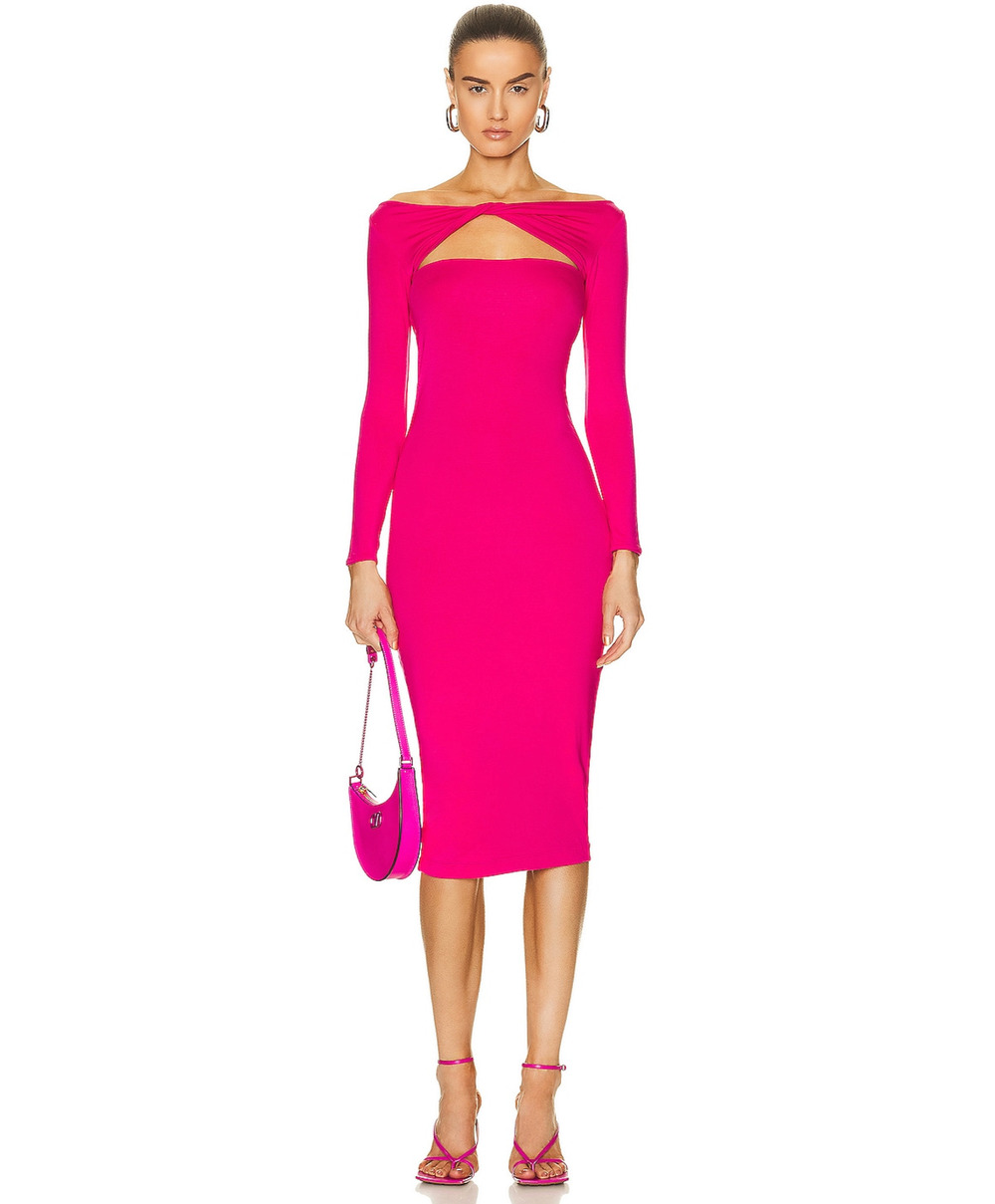 SER.O.YA Irene Dress Midi Long Sleeve Bodycon Cutout Stretch Jersey Pink M NWT